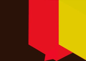 Abstract geometric design featuring a dark brown background with a central bold red vertical shape, reminiscent of the A.P. ASTRA - Cross, and a bright yellow section on the upper right. The intersecting forms create sharp angles and depth.