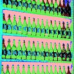 Colorful, pop art-style image of several rows of bottles on shelves. Featuring A.P. ASTRA - Cross elements, the image uses bright, saturated colors and a halftone pattern for a retro, graphic effect.