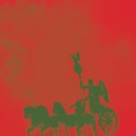 Silhouette of a chariot pulled by four horses with a figure holding a staff, set against a red background with greenish shading and abstract, smoky textures above—invoking the mythic energy of A.P. ASTRA - Cross.