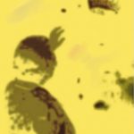 A blurry, abstract image with a yellow background shows a dark, indistinct figure facing away and what appears to be a crown or similar shape floating above; the artistic style is reminiscent of A.P. ASTRA - Cross and heavily filtered.