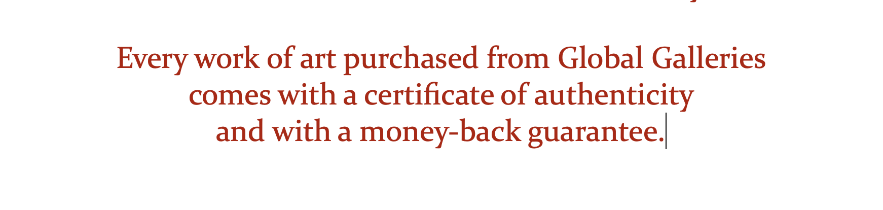 Certificate of authenticity. Global Galleries